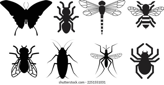 Insect Icon Set Vector Black and White