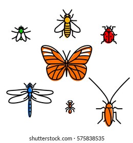 Insect icon set. Vector illustration. Simple signs.