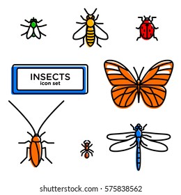 Insect icon set. Vector illustration. Simple signs.