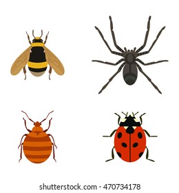 Insect icons flat set isolated on white background