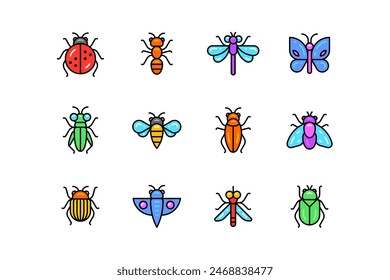 Insect icons. Linear style. Modern vector illustration