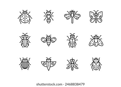 Insect icons. Linear style. Modern vector illustration