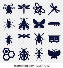 Insect icons set. set of 16 insect filled icons such as beehouse, dragonfly, beetle, ant, butterfly, fly, honey, bee, ladybug