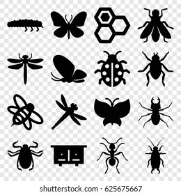 Insect icons set. set of 16 insect filled icons such as beehouse, dragonfly, beetle, butterfly, ant, fly, honey, bee, ladybug