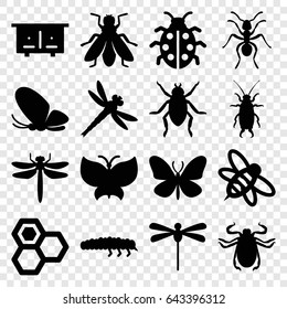 Insect icons set. set of 16 insect filled icons such as beehouse, dragonfly, beetle, butterfly, ant, fly, honey, bee, ladybug
