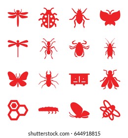 Insect icons set. set of 16 insect filled icons such as beehouse, dragonfly, beetle, butterfly, ant, fly, honey, bee, ladybug