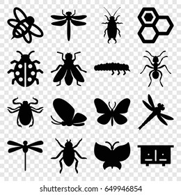 Insect icons set. set of 16 insect filled icons such as beehouse, dragonfly, beetle, butterfly, ant, fly, honey, bee, ladybug