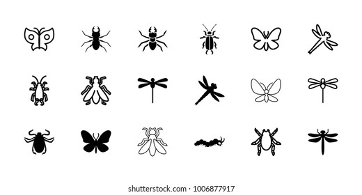 Insect icons. set of 18 editable filled and outline insect icons: dragonfly, butterfly, beetle, fly