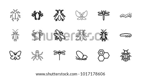 Insect icons. set of 18 editable outline insect icons: dragonfly, butterfly, beetle, fly, honey, bee, ladybug