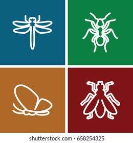 Insect icons set. set of 4 insect outline icons such as dragonfly, butterfly, ant