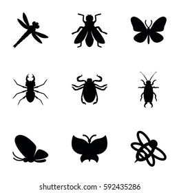 insect icons set. Set of 9 insect filled icons such as butterfly, beetle, fly, bee