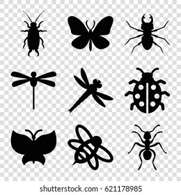 Insektensymbole gesetzt. Set von 9 Insekten gefüllten Symbolen wie Ameise, Schmetterling, Käfer, Biene, Ladybug