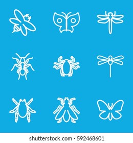 insect icons set. Set of 9 insect outline icons such as dragonfly, beetle, ant, butterfly, fly