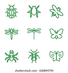 Insect icons set. set of 9 insect outline icons such as dragonfly, beetle, ant, butterfly, bee