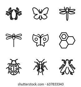 Insect icons set. set of 9 insect outline icons such as dragonfly, ant, butterfly, beetle, fly, honey