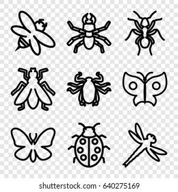 Insect icons set. set of 9 insect outline icons such as ant, butterfly, beetle, fly, bee, ladybug