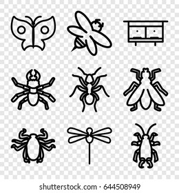 Insect icons set. set of 9 insect outline icons such as ant, beetle, fly, beehouse, bee, butterfly