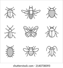 Insect Icons Set. Butterfly, Bug and Bee. Vector