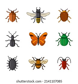 Insect Icons Set. Butterfly, Bug and Bee. Vector