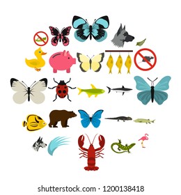 Insect icons set. Flat set of 25 insect vector icons for web isolated on white background