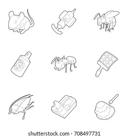 Insect icons set. Outline set of 9 insect vector icons for web isolated on white background