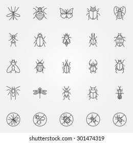 Insect icons set - vector collection of bugs symbols in thin line style