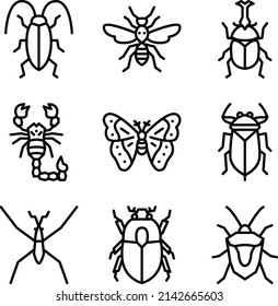 Insect icons set vector design flat