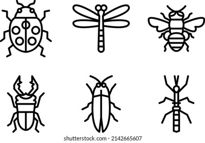 Iconos de insectos conjunto de diseño de vector plano