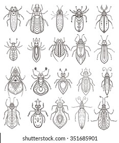 Insect icons set. Vector insect ornaments. Perfect for cards or any other kind of design, coloring book pages. 