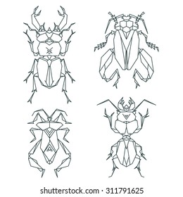 Insect icons, vector set. Abstract triangular style