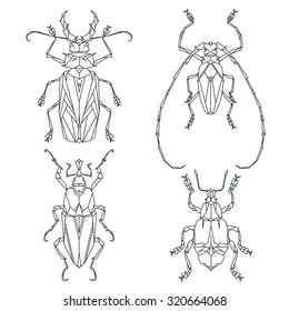 Insect icons, vector set. Abstract triangular style