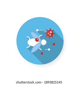 Insect infestation flat icon. Disease spreading concept. Covid19, virus disease mutation and transmission. Insect carrier, contagious bug or fly. Color vector illustration with shadow