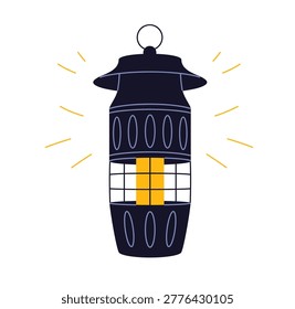 Insect killer lamp, electric repellent device. Bug zapper, anti-mosquito lantern with protection light. Portable electronic gadget for outdoor. Flat vector illustration isolated on white background