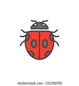 Insect, ladybird beetle line icon, filled outline vector sign, linear colorful pictogram isolated on white. Symbol, logo illustration
