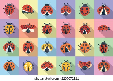 Insect ladybird icons set flat vector. Child fly. Insect bug