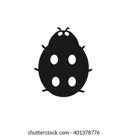 Insect ladybird isolated on white background. Ladybug small insect with a mottled pattern on wings, black logo icon on white. Ladybird sign drawing in flat design. Vector illustration