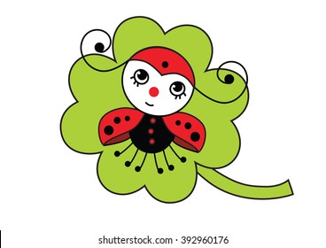 Insect Ladybird on a green leaf clover - St. Patrick's Day