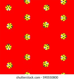 insect ladybug beetle yellow with black dots in dots red background vector seamless pattern