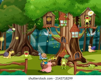 Insect living in fairy tale forest illustration