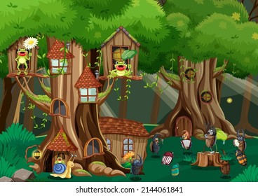 Insect living in fairy tale forest illustration