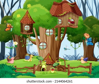 Insect living in fairy tale forest illustration