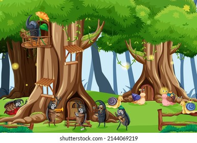 Insect living in fairy tale forest illustration