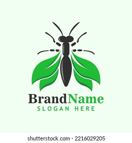 Insect logo combined with green leaf-shaped wings