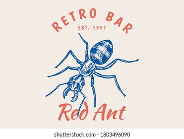 Insect logo. Vintage Ant Bugs Beetles label for bar or tattoo studio. Emblems badges, t-shirt typography. Engraved Vector illustration.