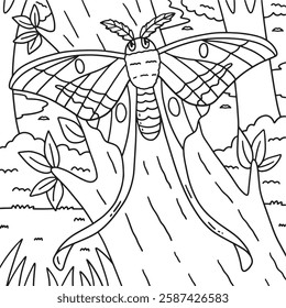 Insect Luna Moth Animal Coloring Page for Kids 