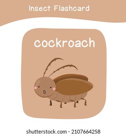 Insect name and cute cartoon image flashcard. Cute flashcards for preschool children. Educational printable game cards. Bugs collections. Colorful printable flashcard. Vector illustration.