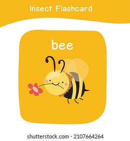 Insect name and cute cartoon image flashcard. Cute flashcards for preschool children. Educational printable game cards. Bugs collections. Colorful printable flashcard. Vector illustration.