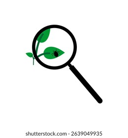 Insect on Plant Leaf Under Magnifying Glass – Vector Concept for Pest Control
