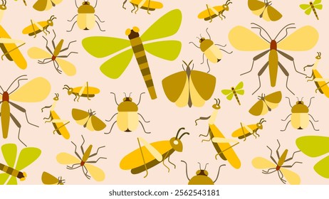 Insect pattern background. Insect illustration pattern. Insect background. Perfect for fabrics, print, textile, wallpaper, and decor. SSTKbackgrounds 