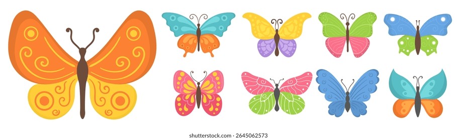 Insect pollination in a vibrant decorative environment butterflies fluttering natural fauna art serene summer beauty fly elegant rainbow graceful outdoors spring illustration wildlife

